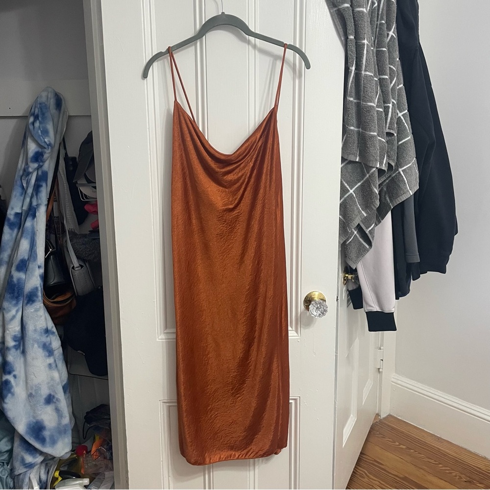 Satin Midi Orange Slip Dress